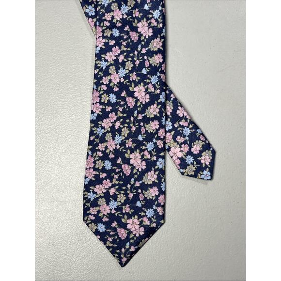 Paul Frederick Floral Print Silk Tie Mens Necktie Blue Pink 3" x 62" - Picture 1 of 9